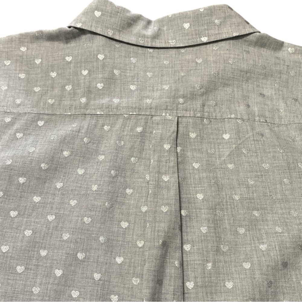 Talbots Gray Silver Heart Print Button Front Shir… - image 7
